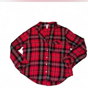 Victoria's Secret Red and Black Plaid Button-Down Shirt